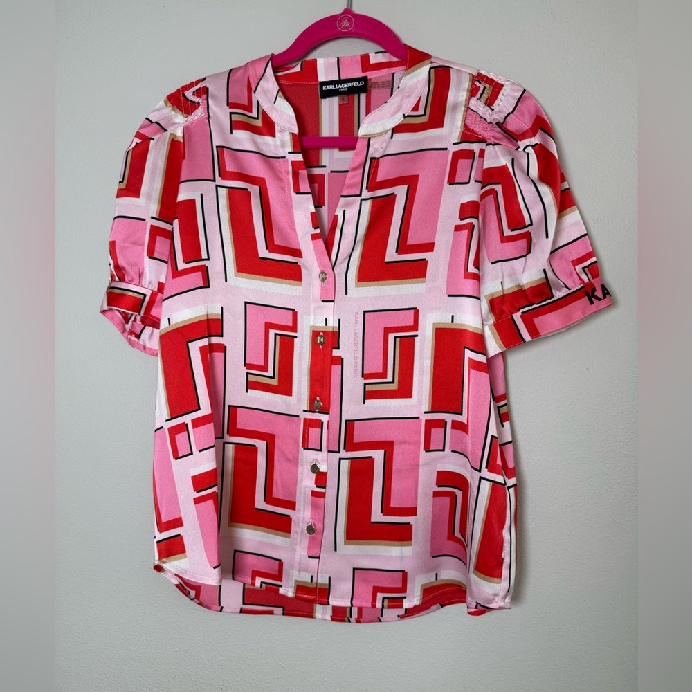 Karl Lagerfeld Geometric Pink and Red Blouse